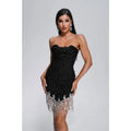 2 Color Super Flash Rhinestone Tassel Glam Tube Top Miniskirt Socialite Birthday Party Banquet Dress Performance Wear Cocktail