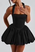 Elegant Red Backless Corset Halter Mini Dress Women Puff Hem Short Dresses Summer Evening Party Birthday Wedding Guest Cocktail