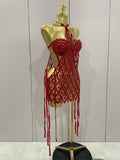 Sexy Sparkly Sequin Diamond Mesh Transparent Two Piece Set Women Celebrate Evening Party Birthday Dress Stage Photo Shoot Wear