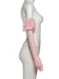 Christmas Furry Strapless Tops Women Patchwork Sexy Long Gloves Matching Birthday Luxury Classic Midnight Clubwear