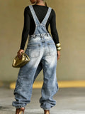 Women Baggy Jeans Overalls Wide Leg Irregular Wrap Washed Streetwear Chic Pocket Casual Autumn