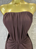 Elegant Brown Strapless Bodycon Maxi Dress Women Sexy Ruched Waist Draped Skirt Outfit Date Night Party Costume