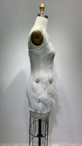 Women's Rhinestone Feather Sequin Embroidered V-Neck Suspender Dress Birthday Party Banquet Performance Dress Vestidos De Fiesta