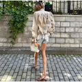 Fashion Shoulder Padded Short Windbreaker Women Solid Full Sleeve Turn-down Collar Single Breasted Coat Lady Autumn Chic Coats