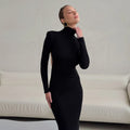 Black Turtleneck Backless Maxi Dresses Female Long Sleeve Slimming Minimalist High End Style for Luxury Cocktails