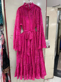 Elegant Vintage Green Lace Midi Dress for Women High Neck Sheert Flare Sleeve Belted Waist Desgin for Luxury Dinners Party