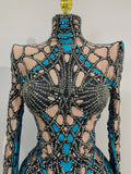 Sparkle Rhinestones Long Sleeve Stretch Bodysuits Women Evening Luxury Birthday Party Sexy Nightclub Bar Stage Costume