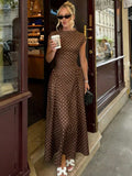 Elegant Polka Dot Long Dress Women's High Waist A-line Maxi Dresses Evening Party Summer Holiday Resort Blue Black Green White