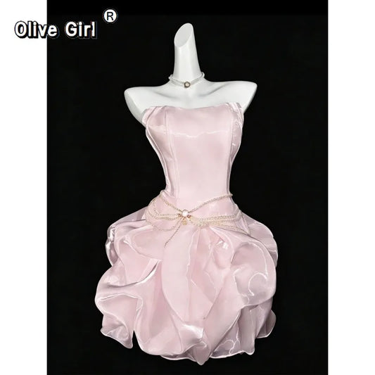 Olive Girl Pink Romantic Dress for Garden Wedding 2026 Fairycore Photoshoot Everyday Wear XS-XXXL XS-3XL Plus Size Romantic Garden Party Editorial Not Costume Dress Chinese Heritage Fashion Women