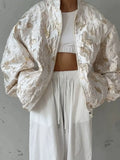 Elegant Jacquard Women Jackets Stand Collar Long Sleeve Basics Loose Jacket for Casual Commute Autumn Fashion New