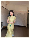Olive Girl Green Romantic Qipao for Garden Wedding 2026 Fairycore Photoshoot Everyday Wear S-XXL XS-3XL Plus Size Romantic Garden Party Editorial Not Costume Qipao Cheongsam Chinese Dress Chinese Heritage Fashion Women