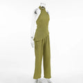 Hanging Green Pants Set Sleeveless Backless Personality Temperament Commuter Two-piece Set Summer New Women Pants Set