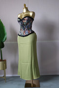 Women's Dress Set Print Bow Corset Top and Maxi Long Skirt Suit  Summer Elegant Evening Two 2 Piece Set Outfits