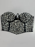 New Ladies Sparkling Luxury Crystal Backless Strapless Crop Top Diamond High Waisted Skirt Empire Shorts Women Set