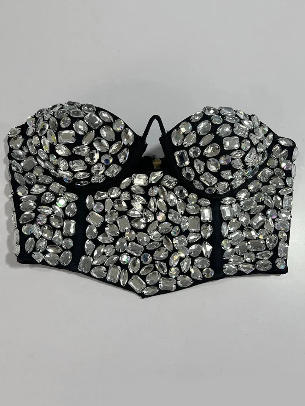 New Ladies Sparkling Luxury Crystal Backless Strapless Crop Top Diamond High Waisted Skirt Empire Shorts Women Set