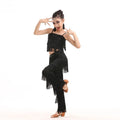 Olivegirl Kids Latin Dance Pantsuit Costumes Ballroom Fringe Tassel Dress Pants Girls Salsa Samba Children Stage Outfits Costume