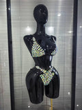 Colorful Sparkly Crystal Women Sexy Halter 2 Pieces Bodycon Bikini Set Summer Vacaion Beach Sexy Swimsuit Swimwear