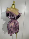 Women Birthday Evening Party Costume Luxury Sexy Mesh See Through Sparkly Diamonds Mini Dress Nightclub Stage Performance Outfit