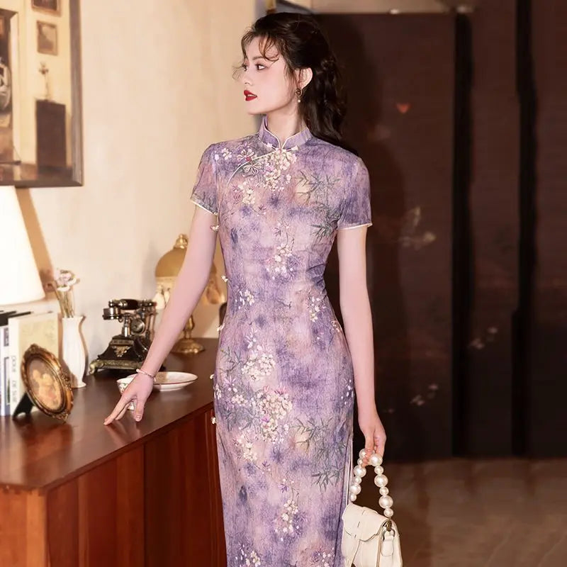 Olive Girl Romantic Qipao for Garden Wedding 2026 Fairycore Photoshoot Everyday Wear S-XXL XS-3XL Plus Size Romantic Garden Party Editorial Not Costume Qipao Cheongsam Chinese Dress Chinese Heritage Fashion Women