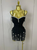 Sexy Backless Spaghetti Strap Black Sleeveless Bodycon Bandage Dress Women Elegant Prom Gown Club Evening Party Birthday Dresses