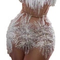 Glamorous Tassel Mesh Birthday Party Dress Stage Performance Costume Dance Waist Splicing Hip Wrap Skirt Outfit Vestidos De Gala