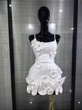 5 Colors Women Sexy Strap O-Neck Shining Flowers Bodycon Mini Bandage Dress Birthday Photoshoot Celebrate Cocktail Outfit