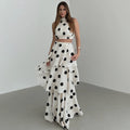 Women Long Dress 2 Piece Elegant Polka Dot Sleeveless Top Ruffle Pleated Dress Set Luxury Party Sexy Female Dress Set