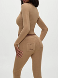 Casual Two Piece Set for Women O Neck Long Sleeve Cardigan High Waist Slimming Pants Fashion Autumn Outfit Female