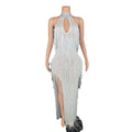 Women Prom White Dresses Elegant Sexy Halter With Crystal Tassel Luxury Party Long Gown Evening Dress