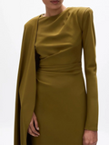 Fashion Temperament Maxi Dress for Women O Neck Spliced Shawl Long Sleeve High Waist Spliced Zip Evening Dress Female Autumn