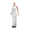 Women Summer Sleeveless V-neck Ruched Flowers Hollow Out Bodycon Long Dresses Sexy Solid Birthday Evening Party Vestidos