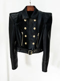 2026 New Slim Double Dreasted Pu Faux Leather Short Jacket with Belt Streetwear Female Retro Moto Biker Coat Outwear