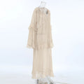 Solid Spliced Mesh Loose Dresses for Women V Neck Long Sleeve High Waist Loose Casual Dress Female New