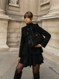 Autumn Retro Two Piece Set for Women Stand Collar Slim Long Sleeve Versatile Top Short Skirt Commuter Suits Female
