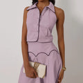 French Elegant Two Piece Set for Women Laple Sleeveless Slimming Cardigan Top High Waist A Line Skirt Suit Female