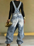 Women Baggy Jeans Overalls Wide Leg Irregular Wrap Washed Streetwear Chic Pocket Casual Autumn