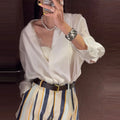 Boho Colorful Stripe Midi Skirt Set Turn Down Collar Single Breasted Long Sleeve Shirt Fitted Waist Flowy Women Skirts Outfits