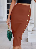 Winter Office Brown Mid Calf Button Bandage Pencil Skirt Long Bodycon Women Split Wholesale XL High Quality Club Skirt