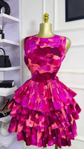 Women Floral Printed Sleeveless Cascading Ruffles Big Swing Ball Gown Dress 2025 Beach Vacation Holiday Vestido Dresses