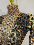 Sexy Sparkly Diamonds Leopard Print Bodycon Stretch Jumpsuit Women Eveing Party Nightclub Singer Dancer Stage Performance Outfit