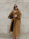 Solid Stand Collar Full Sleeve Oversized Windbreaker Women Single Breasted Lace Up Long Trench Coat Lady Autumn Casual Jacket