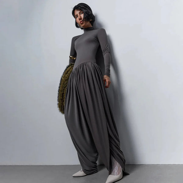 Sexy Hot Girl Solid Color Jumpsuits for Women Round Neck Long Sleeve Backless Side Split Streetwear Jumpsuit Female