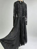 Black Patchwork Appliques Evening Pleated Dress for Women O Neck Long Sleeve High Waist Lace Elegant Office Dresses Female