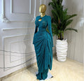 Women O-neck Ribbon Ruched Long Sleeve Bodycon Maxi Long Dress 2026 Summer Sexy Birthday Party Vacation Trendy Dresses