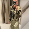 Women Woven Patchwork Napoleon Jacket Shoulder Pad Long Sleeve Hook Closure Street Blazer 2026 Spring Chic Casual Edgy Crop Coat