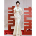 New Chinese Style Dresses Elegant Mermaid Cheongsams Embroider Phoenix Mesh Sequins Qipao Bridal Wedding Dress Luxury Vestidos