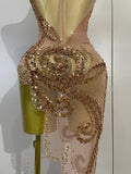 Luxury Sparkly Diamond Sequins Asymmetric Bodycon Mini Dress Women Sexy Mesh See Through Bar Nightclub Party Show Stage Costume