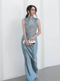 Women Tassel Top + Long Skirt Two Piece Sets Sexy Sleeveless Fringe Bandage Matching Set Evening Party Cocktail Outfit