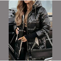 Women Hooded Quilted Mid-Length Puffer Coat Zipper Shiny Surface Warm Cotton Padded Jacket 2026 Fashion Casual Winter Outerwear