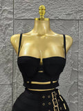 Black Color Women Sleeveless Sexy Strap 2 Pieces Bodycon Mini Bandage Dress Nightclub Party Birthday Fashion Outfit Vestido
